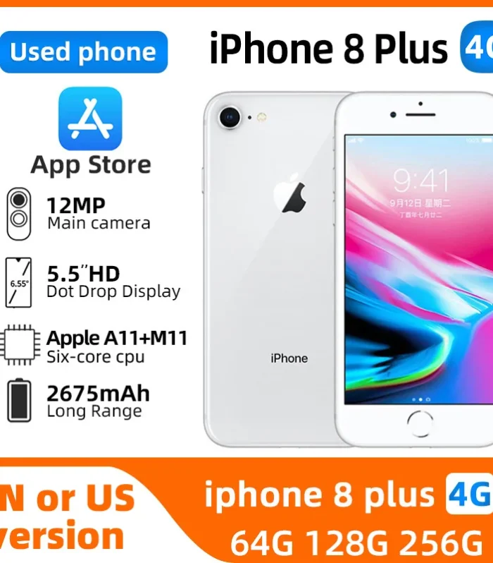 Apple iphone 8 plus 4g ios Smartphone 5.5 inch Screen 256GB ROM 2675 Battery All Colours in Good Condition used phone