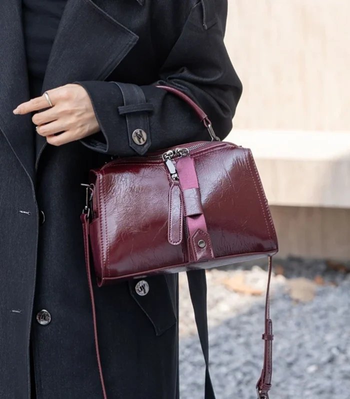 Burminsa Cowhide Genuine Leather Pillow Tote Handbags For Women 2025 Trend Designer Wide Strap Ladies Shoulder Crossbody Bags