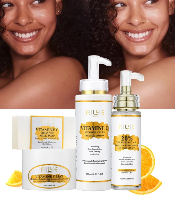 AILKE Vitamin C Skin Care Set, with Lightening Body Lotion, Even Skin Tone Face Cream, Whitening Serum, Brightening Soap