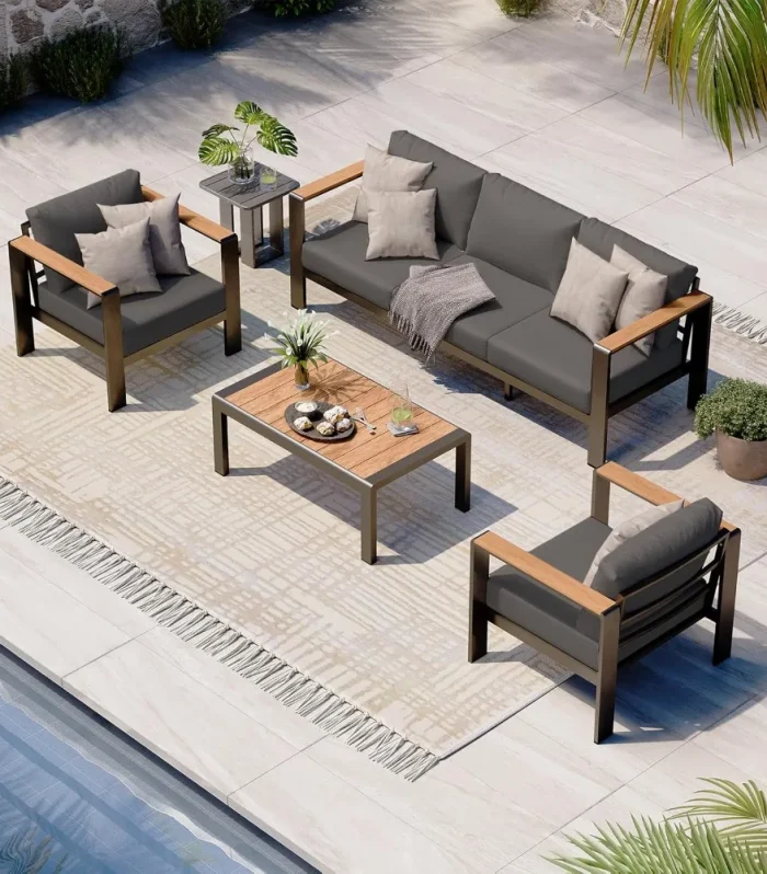Aluminum Outdoor Patio Furniture Set with Coffee Table, 4 Piece Patio Conversation Sets with Washable Thick Cushions