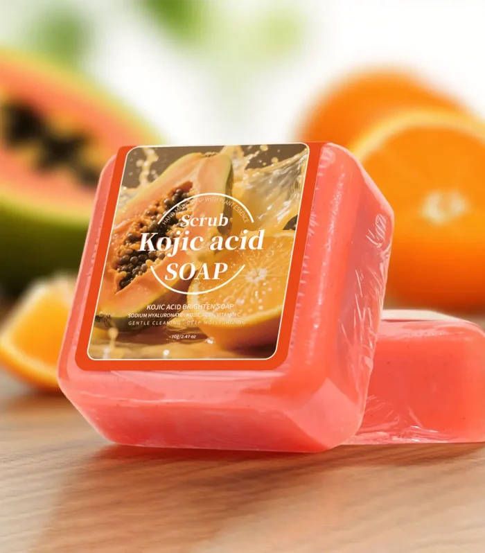70g Natural Kojic Acid Papaya Soap with Glycerin Deep Cleansing Brighten Skin Sweet Orange Scented Bar for Facial & Body Care