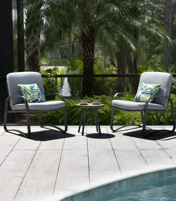 NAGA BAHNA 3 Piece Rocking Bistro Set Wicker Patio Outdoor Furniture Porch Chairs Conversation Sets with DPC Coffee Table