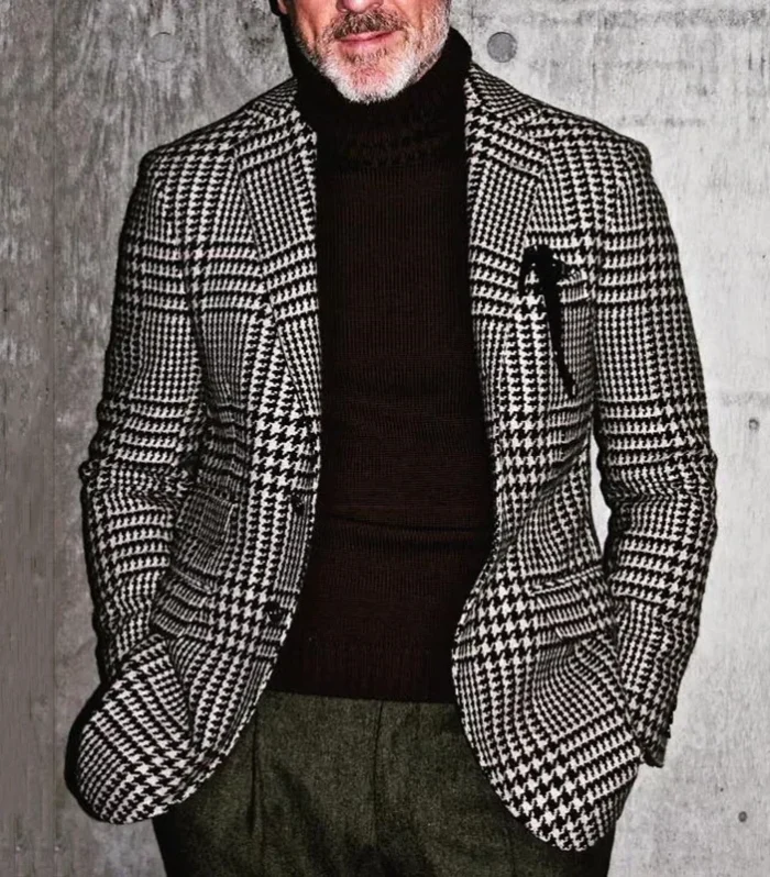 New European and American Men's Casual Business Suit Single-breasted Slim-fit Checked Fashion Versatile Jacket.