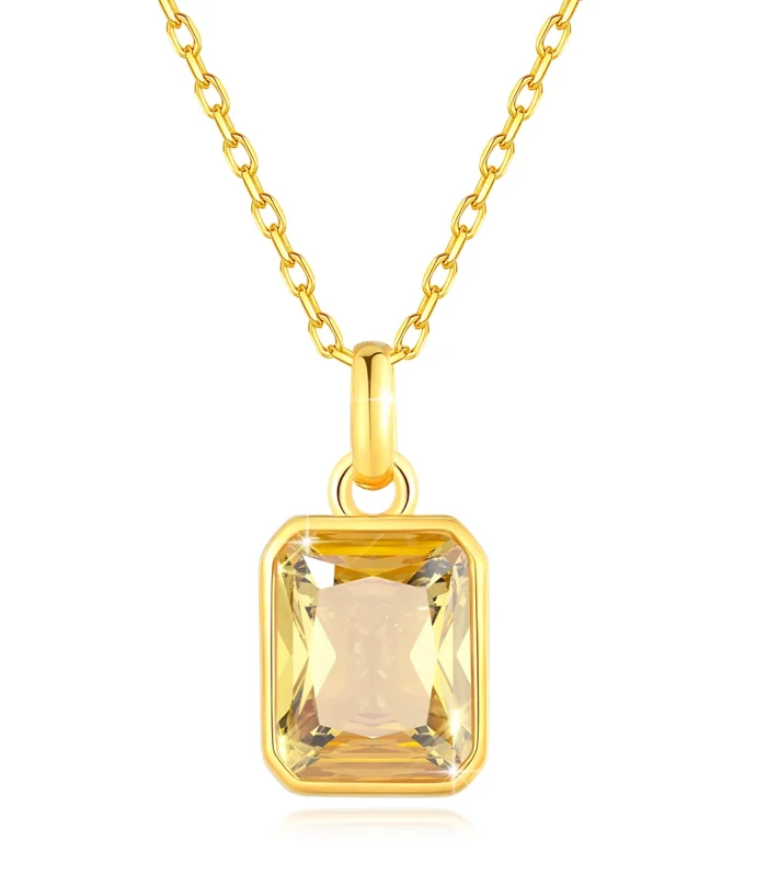 Szjinao 100% Real 18k Gold Necklace For Women 8*10mm Yellow Stone Rectangle With Certificate AU750 K Gold Pendant Wedding Gift