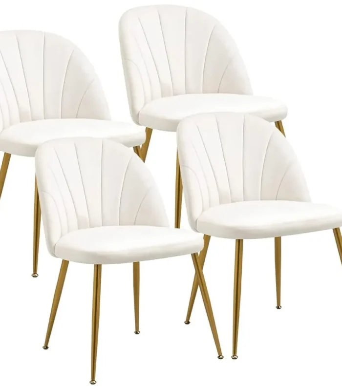 Velvet Dining Chairs Set of 4, Mid-Century Modern Upholstered Kitchen Chair with Metal Gold Legs, Elegant Accent Chairs w/Luxury
