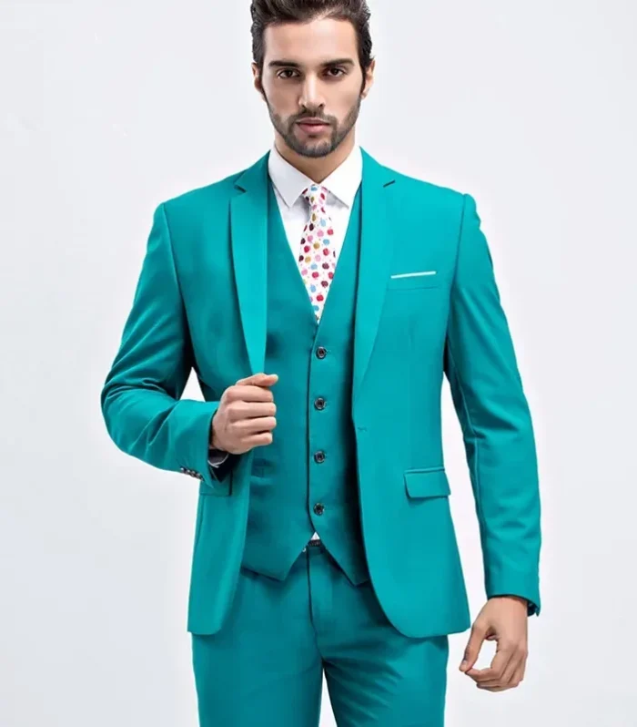2024 Turquoise Formal Men Suit Slim Fit 3 Piece Blazer Sets Custom Groom Suits Prom Party Tuxedo Terno Masculino Costume Homme