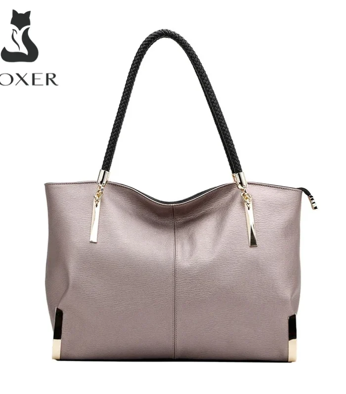 FOXER Brand Stylish Women Cowhide Leather Handbag Female Shoulder Bag Design Luxury Lady Large Capacity Zipper Top-Handle Bags