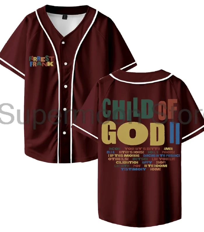 Forrest Frank Child Of God II Tracklist Baseball Jersey V-Neck Short Sleeve Button-up Shirts Women Men Streetwear Tops