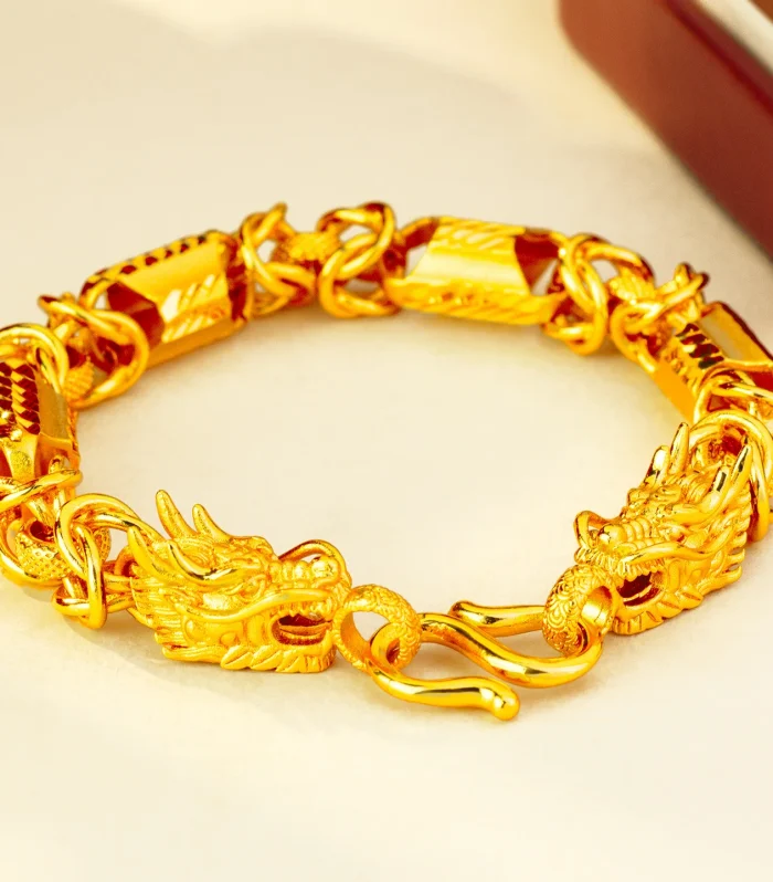 The new gold store 9999 24K real gold10mm phantom double faucet bracelet men's domineering trendy gold jewelry hand jewelry
