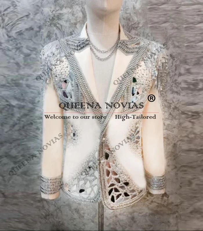 Sparkly Beaded Stones Suits Men Customized 2-Piece Sets Man Foraml Occasion Party Dresses Single Breasted Groom Tuxedos Luxury