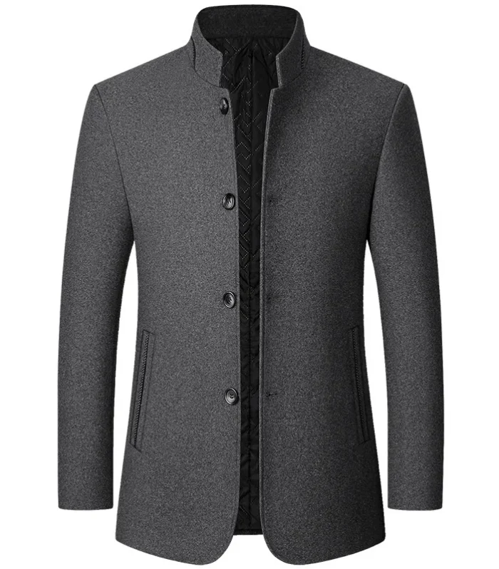 New Winter Men Cashmere Blazers Suits Jackets Woolen Blends Stand-up Collar Business Casual Suits Coats Male Slim Blazers Coats