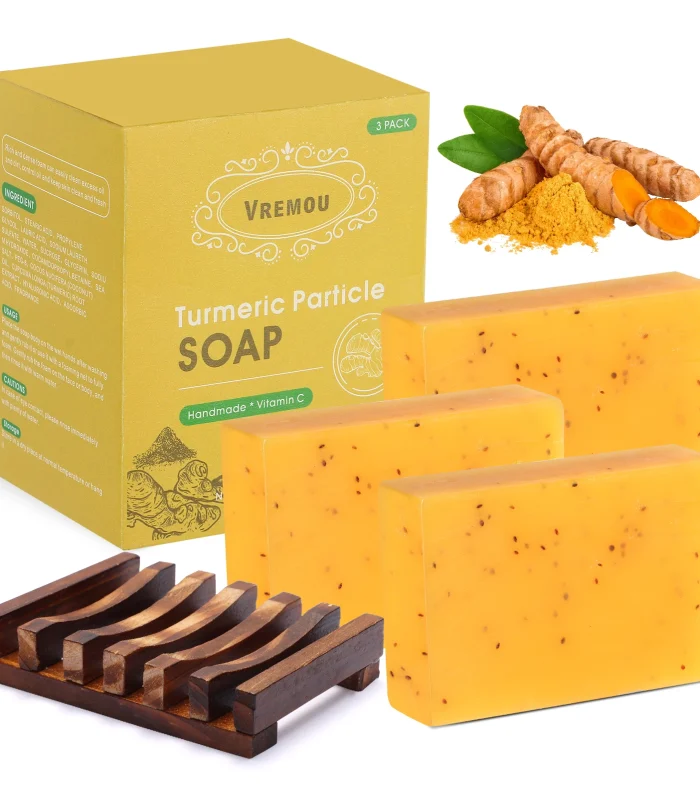 Lemon and Turmeric Kojic Acid Soap - Vitamin C, Retinol - Hyaluronic Acid, Vitamin E, Shea Butter, Castile Olive Oil - 3 Pack