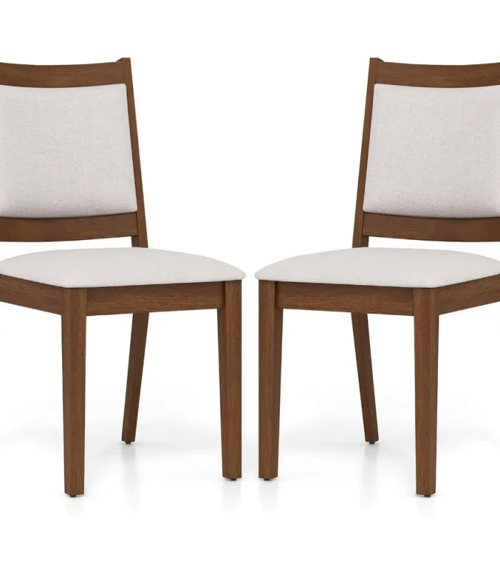 Upholstered Dining Chairs Set of 2, Modern Farmhouse Style with Padded Backrest and Cushioned Seat, Made of Rubber Wood