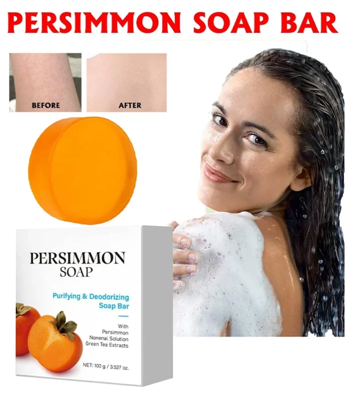 Japanese Persimmon Soap Bar,Body Purifying Deodorizing Natural Mild Soap Bar with Green Tea Extracts,Gentle on All Skin Types