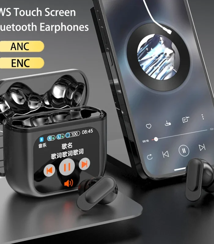 2024 New Touch Screen ANC Wireless Earphone TWS Noise Cancelling ENC Call Earbud Bluetooth 5.3 Long Battery Life HiFi Headphones