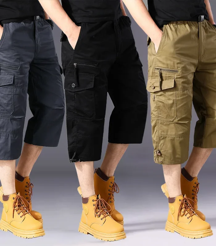 2025 New Men's Cargo Shorts Summer Loose Casual Pants Elastic Waist Large Size Outdoor Jogging Sweatpants Trend Multi Pockets ﻿