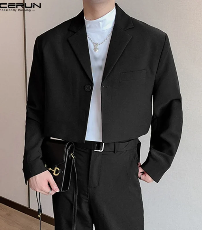 2023 Men Blazer Solid Color Lapel Long Sleeve Autumn Casual Suits One Button Streetwear Fashion Male Crop Coats S-5XL INCERUN