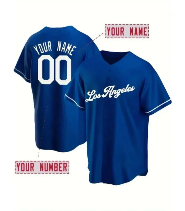 Customized Name And Number Men's Baseball Shirt Short Sleeve Stitched Los Angeles Shirts Comfy Top For Training And Competition