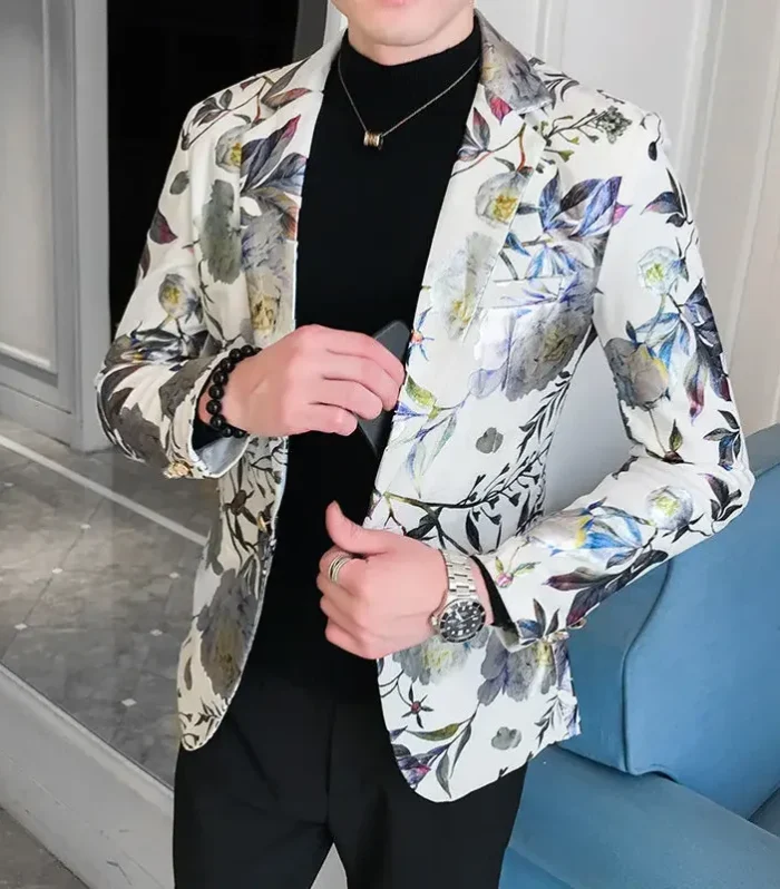 Spring Autumn New Male Sense of Design Leisure Outwea Fashion High-end Blazers Men's Korean-Style Slim-Fit Printed Suit Jacket r