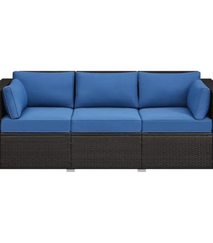 3-Seat Patio Wicker Sofa, Outdoor Rattan Couch with Furniture Cover, Deep Seat High Back with Cushions & Throw Pillows for Deck