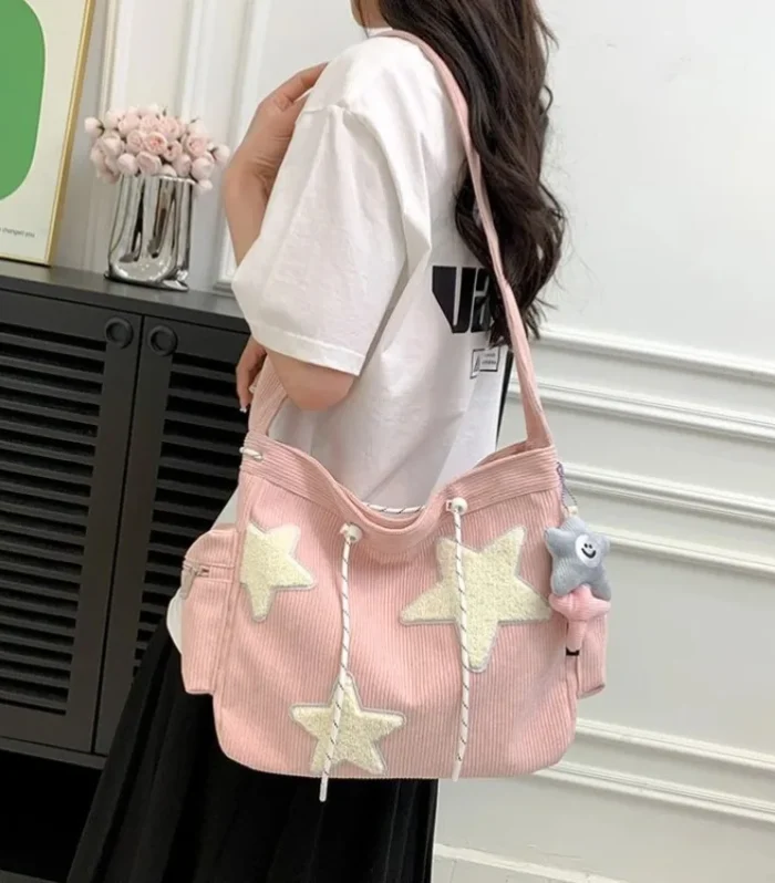 Niche Design Handbag Star Female Student Large Capacity Commuting Tote Corduroy Shoulder Crossbody Bag 2023 New