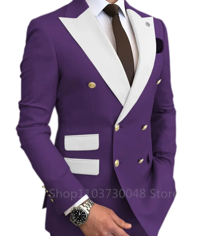 New Design Slim Fit 2 Piece Wedding Men Suits Solid Groom Tuxedos Formal Suits for Prom Party Best Man Peak Lapel Blazer Pants