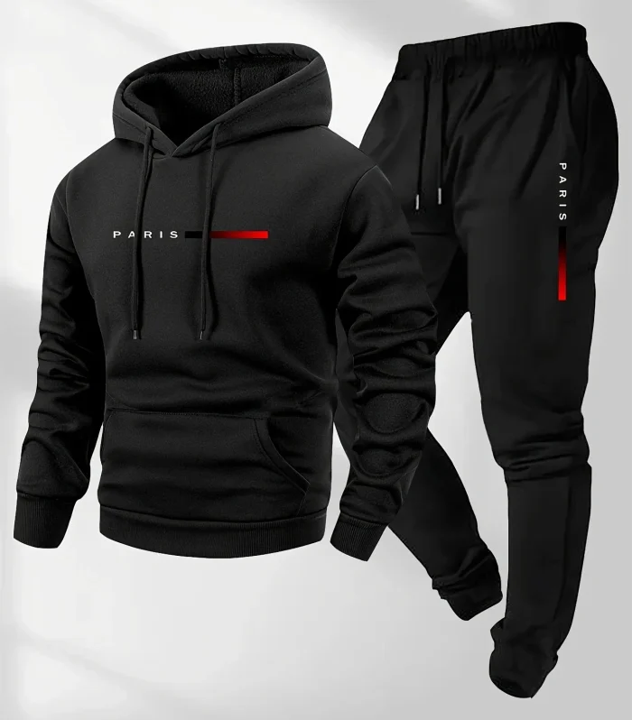 Print Sweatshirt Suit Men's Fleece Hoodie Pants Set Spring Autumn Winter Warm Casual Sports Pullover Trousers Sets