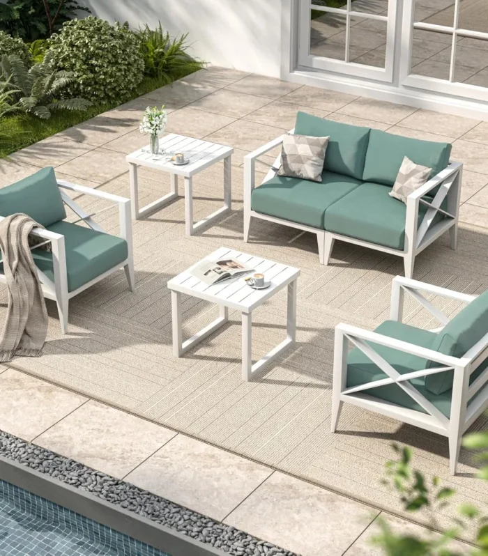 MBY 6-Piece Oversized Aluminum Patio Furniture Set–White Outdoor Conversation Sofa Set with Coffee Table, Deep Seating