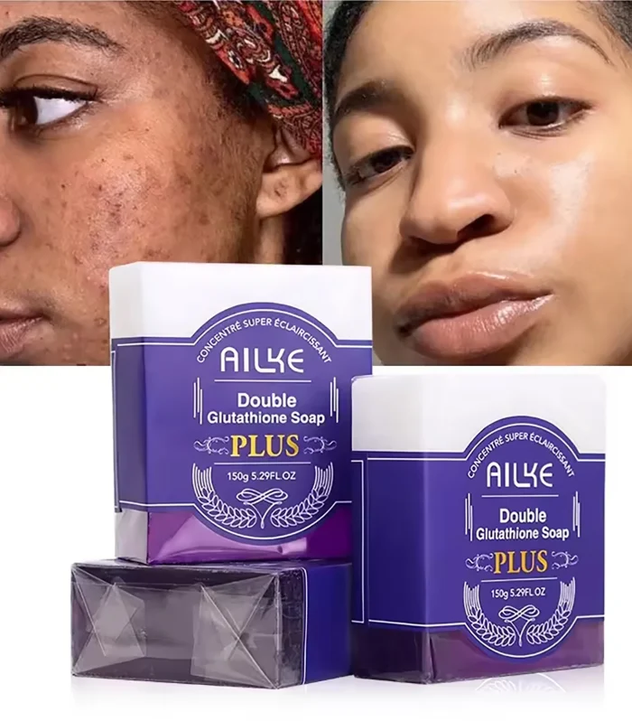 AILKE Double Glutathione PLUS Whitening Soap Bar, Reduce Dark Spots, Deep Clean Skin, Natural Lavender Scented for Face & Body