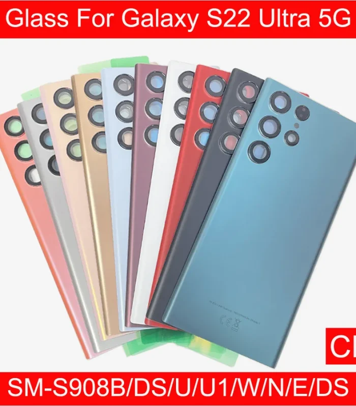 S22 Ultra Back Glass Cover For Samsung Galaxy S22U 5G , SM-S908 Back Door Replacement Battery Case Rear Housing Cover + Adhesive