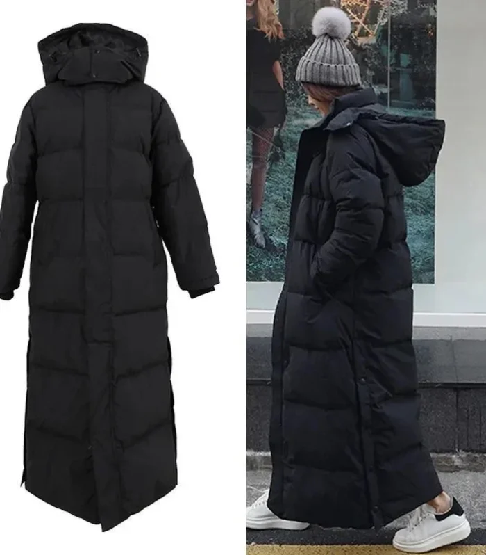 Super Long Padded Cotton Jacket Women 2025 New Korean Over-The-Knee Fashion Parkas Winter Female Thick Black Down Cotton Coat
