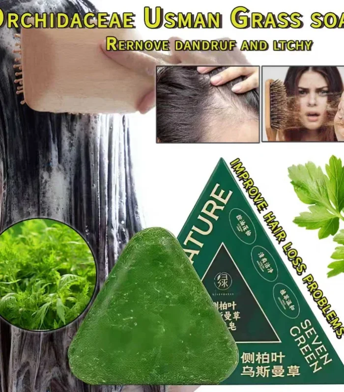 Usman Grass & Platycladus Shampoo Bar For Hair Growth Natural Herbal Soap For Hair Loss Controls Oil Strengthens Roots Shampoo