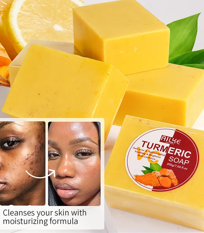 AILKE Natural Turmeric Soap for Face & Body, Whitening, Clean Stains, Even Skin Tone, Reduce Acne, Age Spot, Black Spot, 200g
