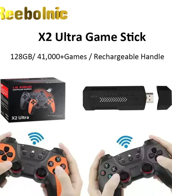 Reebolnic X2 Ultra Game Stick Retro Video Game Console 128G 41000+Games Installed 4K HD Output 30+Simulators PSP PS1 Boy Gifts