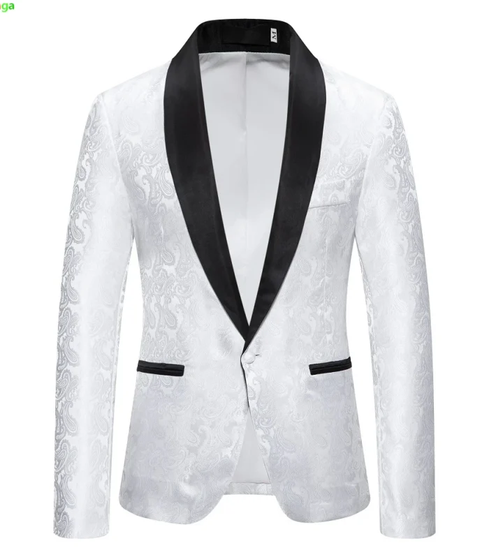 White Men's Cashew Flower Blazer Jacket, Wedding Party Dress Coats, Red Blue Black Suit Tops Jackets S-XXL