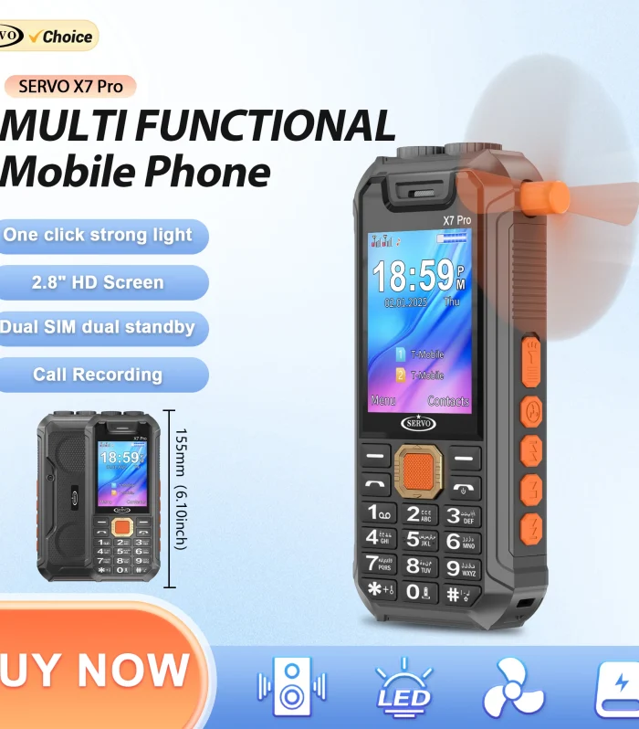 SERVO X7 PRO Small Fan Feature Mobile Phone 2 SIM Standby Loud Speaker Magic Voice Call Recording Power Bank Cellphone Desk Lamp