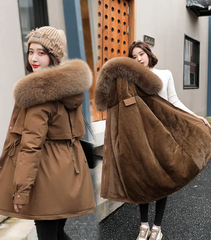 Women Parka Fashion Long Coat Wool Liner Hooded Parkas 2023 New Winter Jacket Slim with Fur Collar Warm Snow Wear Padded Clothes