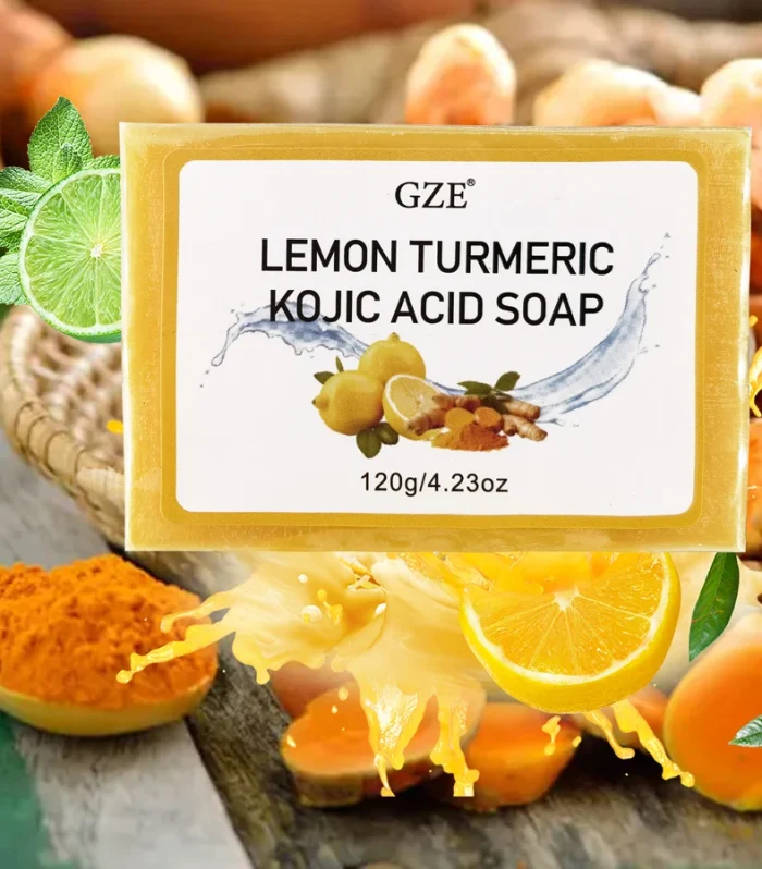 GZE Body Restore Lemon Turmeric Kojic Acid Soap, with Shea Butter, For Face Dark Spots, Body, Rejuvenating, Exfoliating