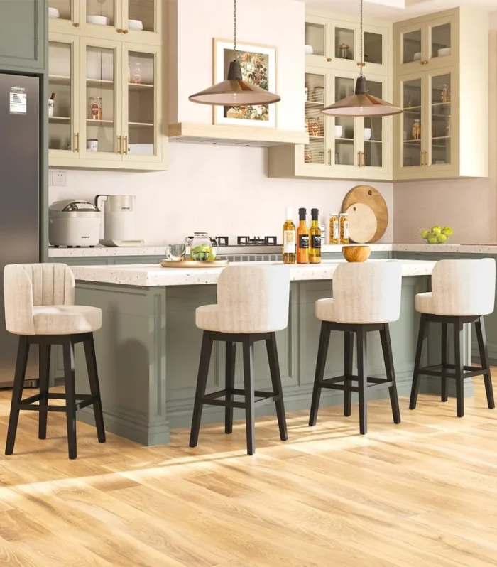 Swivel Bar Stools Set of 4, 30" Seat Height Mid Century Modern Bastools with Back, Bar Height Chairs with Velvet Upholstered