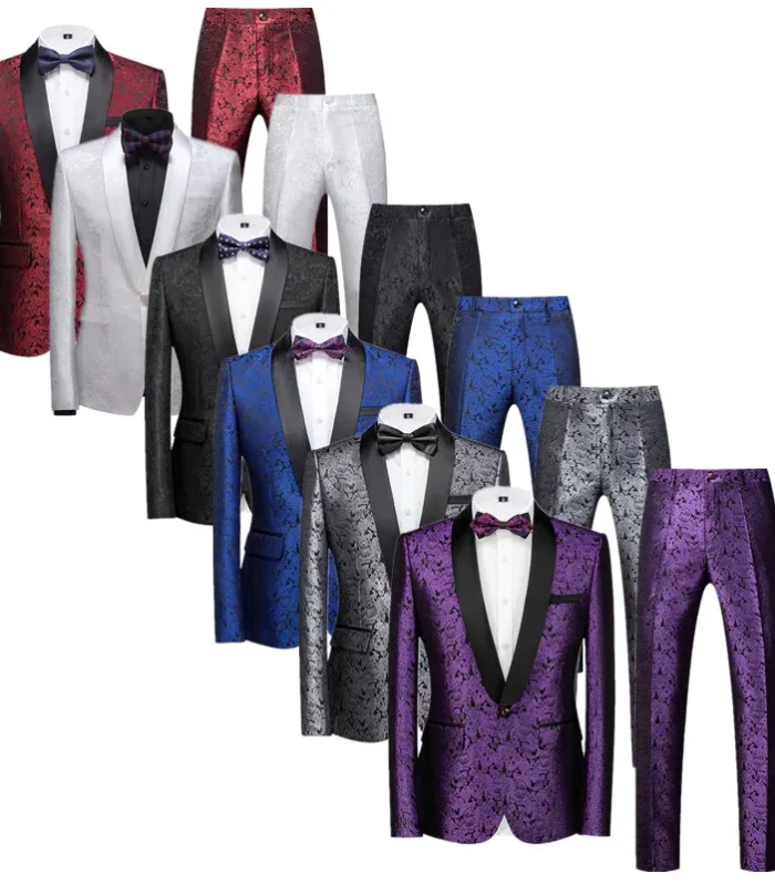 High End Brand Men Wedding Jacquard Suit Large Size 6XL Male Single Breasted Slim Fit Tuxedo Dress Male Blazer Jacket and Pants