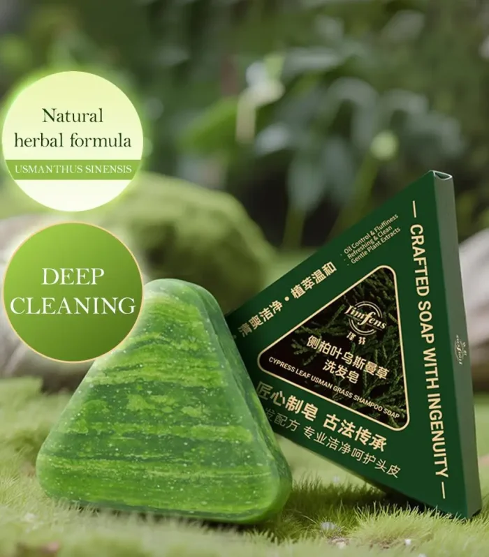 Usman Grass Shampoo Soap Cypress Leaf Polygonatum Herbal Plant Extract Refreshing Clean Oil Control & Itching 120g