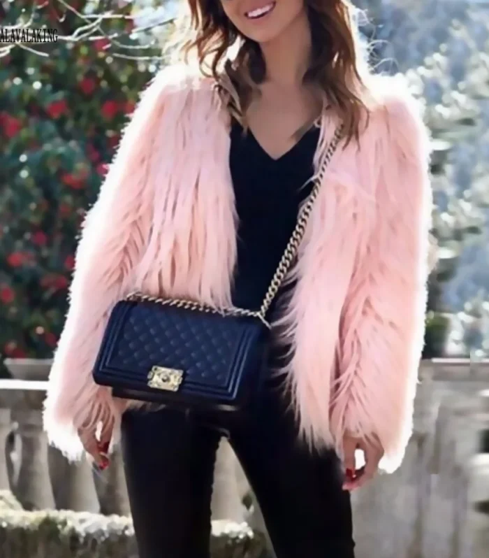 2025 Winter Plus Size Faux Fur Coat For Women Fluffy Long Sleeve Plush Jacket Ladies Solid Large Furry Warm Fake Fur Cardigan