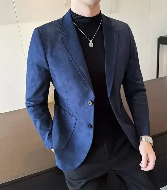 Deer skin velvet slim fit suit host men's thick warm business casual social ball groomsman suit high-quality jacket