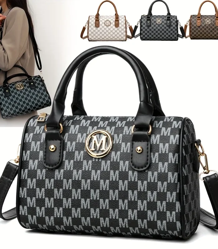 Women Alphabet Shoulder Bag with Golden "M" Logo, Synthetic Faux Leather Small Crossbody Bag for Work, Travel, Parties, and Gift