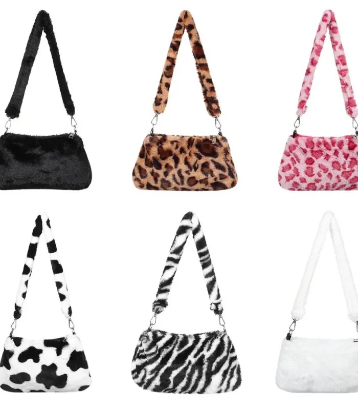 New Women's Casual Shoulder Bag Animal Print Leopard Plush Lady Shoulder Underarm Bag Female Messenger Bag Crossbody Bags
