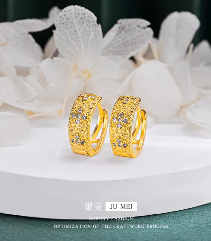 Luxury 24K 9999 Pure Gold real gold Gold shop with Buchelati Lucky Grass Ear Buckle Ladies Temperament All-match Ear Buckle