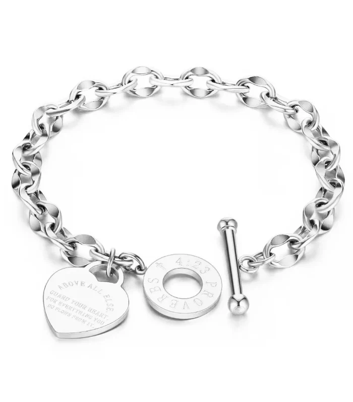 1pc Stainless Steel Bracelet With Heart Pendant, Double Heart OT Buckle Couple Bracelet Unisex
