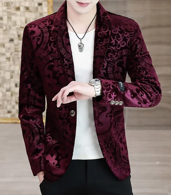 2024 New Mens golden velvet boutique fashion handsome casual hot gold trend autumn and winter suit coat with men small suit coat