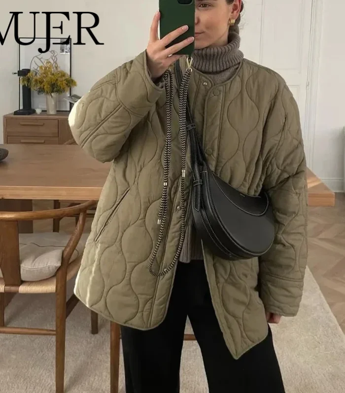 MUJER 2025 Quilted Jacket Women Parkas Long Sleeve Padded Coat Woman Warm Winter Woman Coats Casual Demi-season Jacket for Women