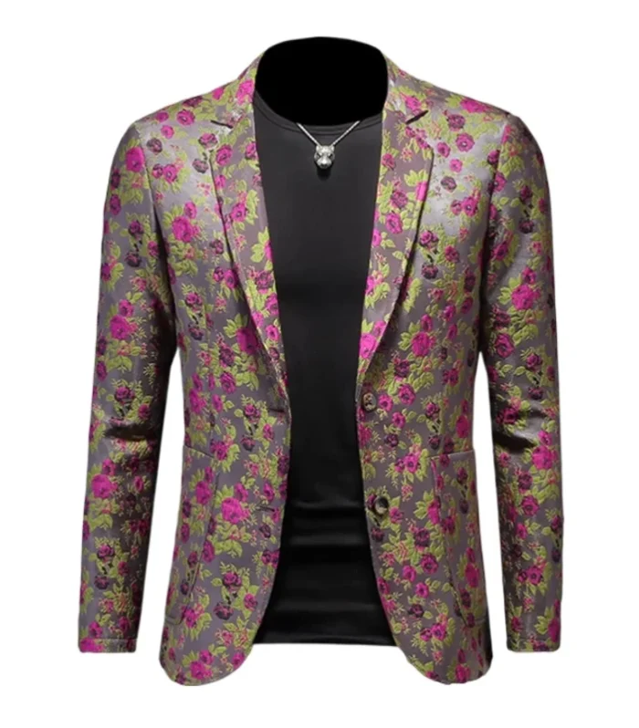 New Men Wedding Banquet Party Jacquard Suit Slim Fit Jacket Singer Host Stage Performance Luxurious Floral Blazer Coat